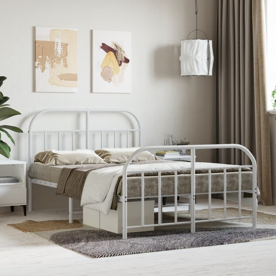 vidaXL Bedframe met hoofd- en voeteneinde metaal wit 120x200 cm afbeelding 1