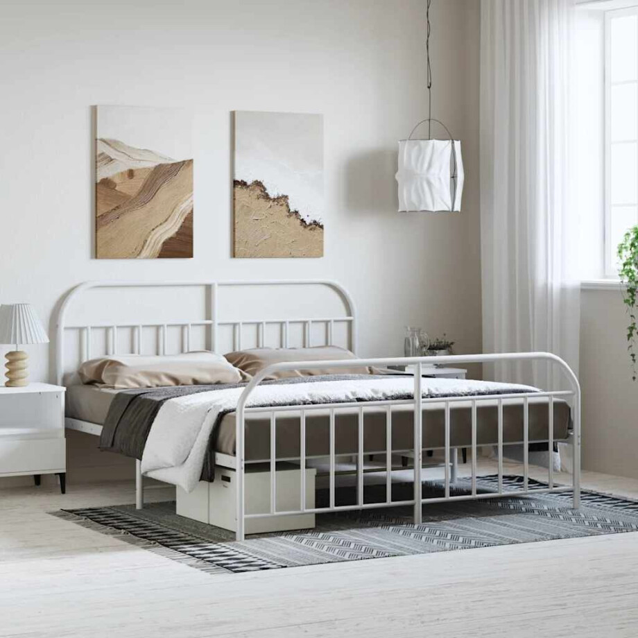 vidaXL Bedframe met hoofd- en voeteneinde metaal wit 183x213 cm vidaXL Bedframe met hoofd- en voeteneinde metaal wit 183x213 cm afbeelding 1