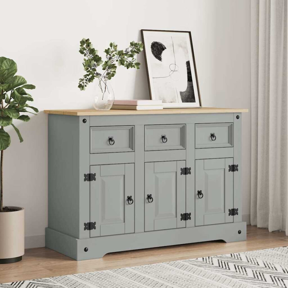 vidaXL Dressoir Corona 112x43x78 cm massief Mexicaans grenenhout grijs afbeelding 1