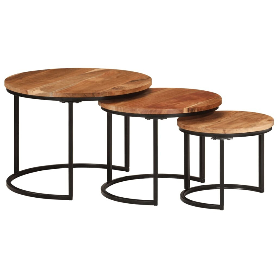 vidaXL Tafeltjesset 3 st massief acaciahout vidaXL Tafeltjesset 3 st massief acaciahout afbeelding 1