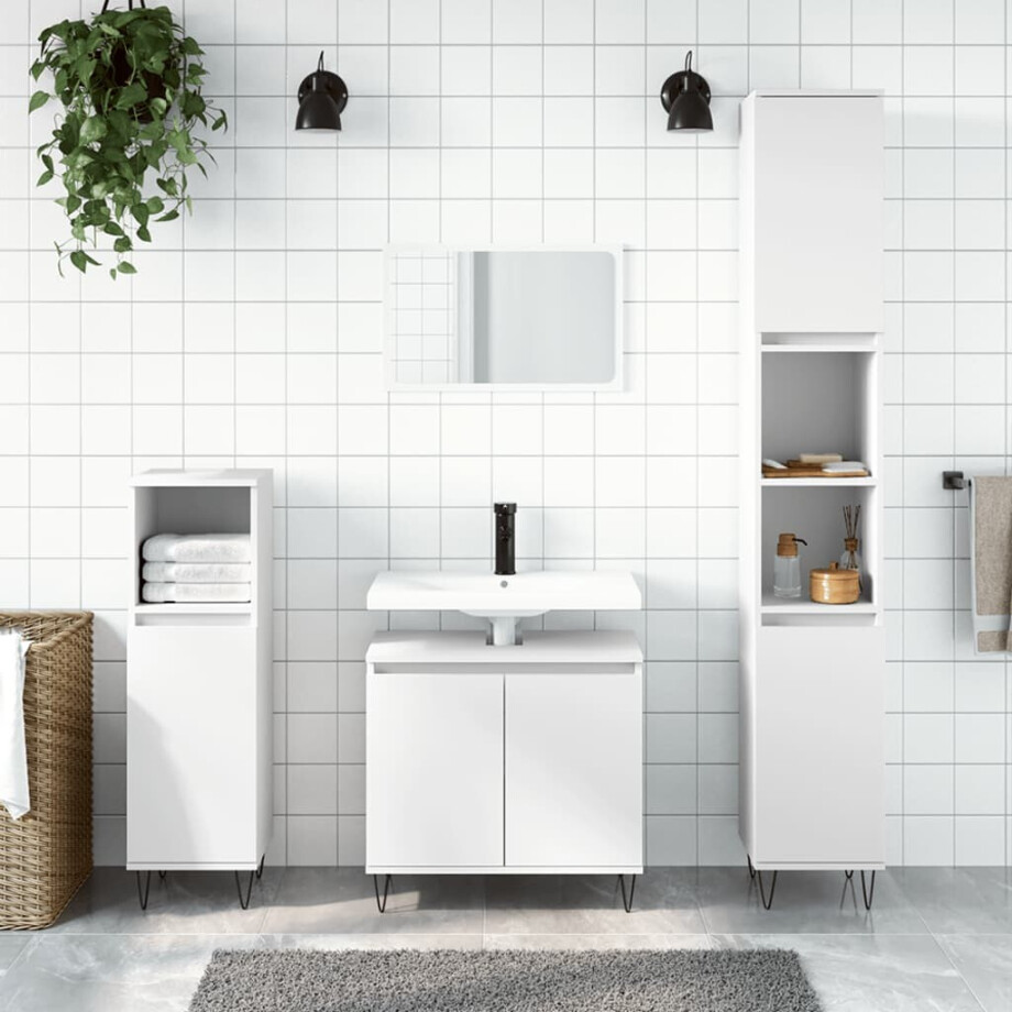 vidaXL 3-delige Badkamerkastenset bewerkt hout wit afbeelding 1