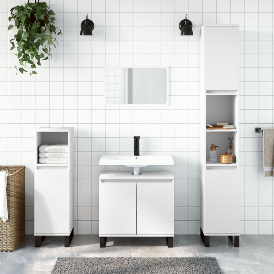 vidaXL 3-delige Badkamerkastenset bewerkt hout wit afbeelding 1
