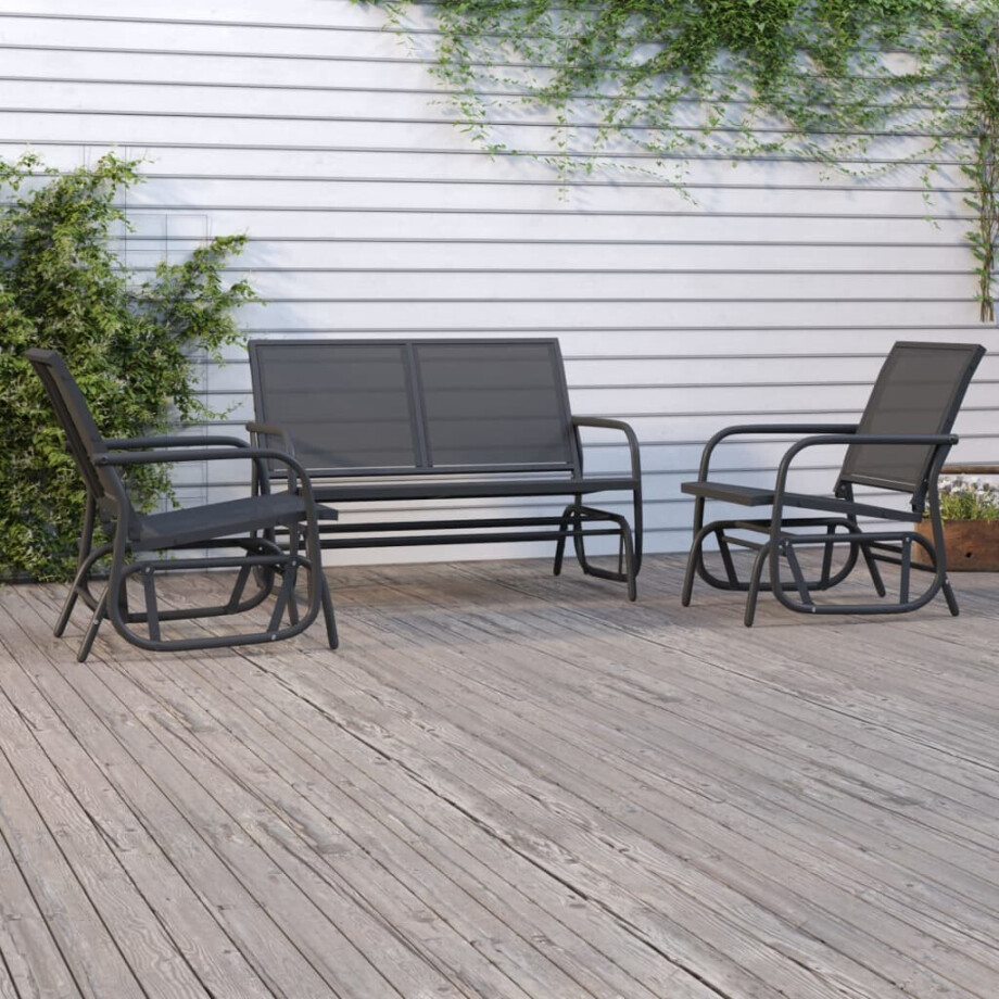 vidaXL 3-delige Loungeset schommel aluminium textileen zwart afbeelding 1