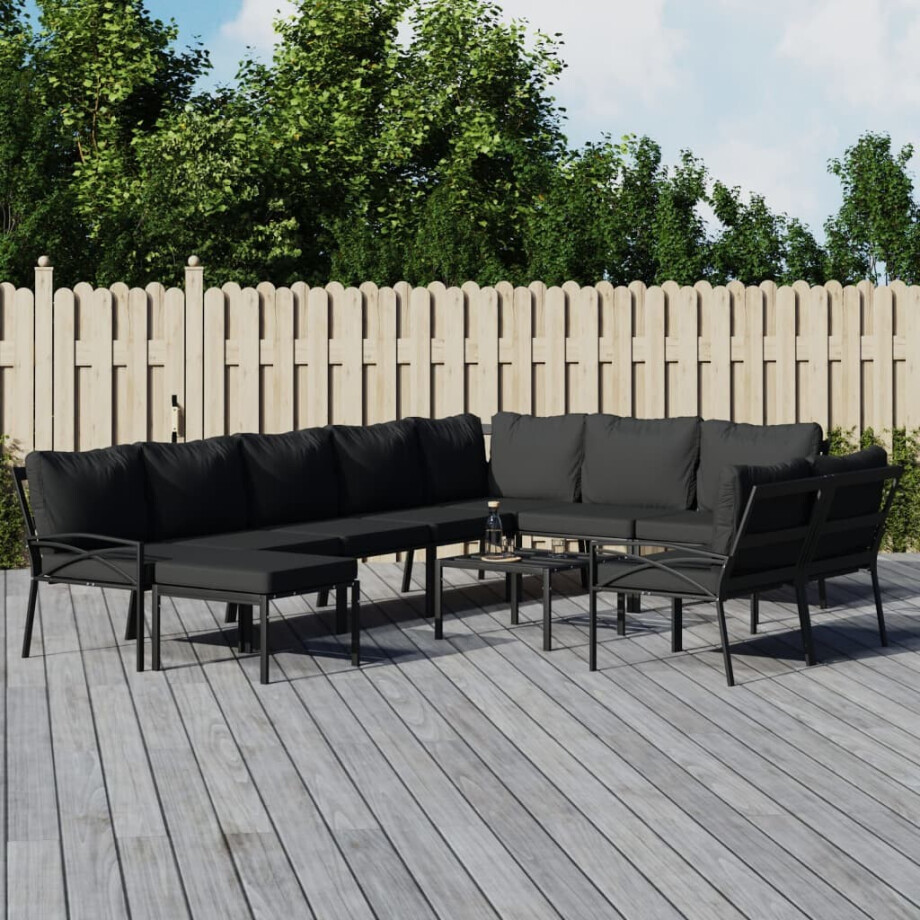vidaXL 11-delige Loungeset met kussens staal grijs afbeelding 1