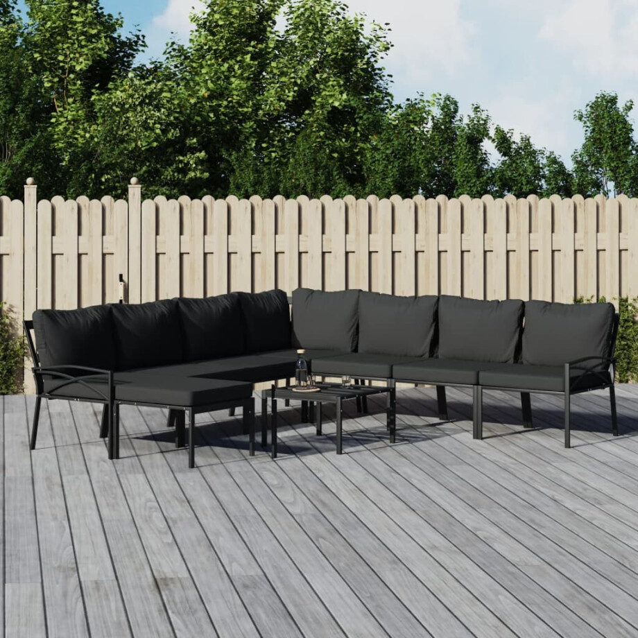 vidaXL 9-delige Loungeset met kussens staal grijs vidaXL 9-delige Loungeset met kussens staal grijs afbeelding 1