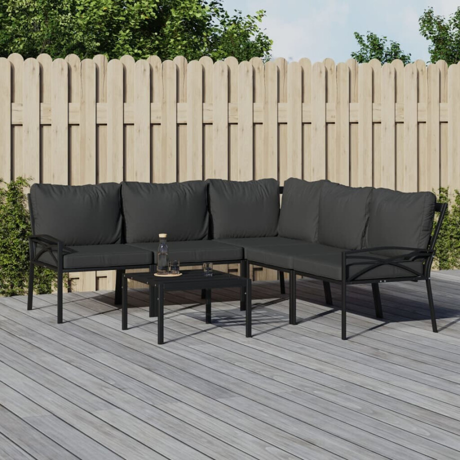 vidaXL 6-delige Loungeset met kussens staal grijs afbeelding 1