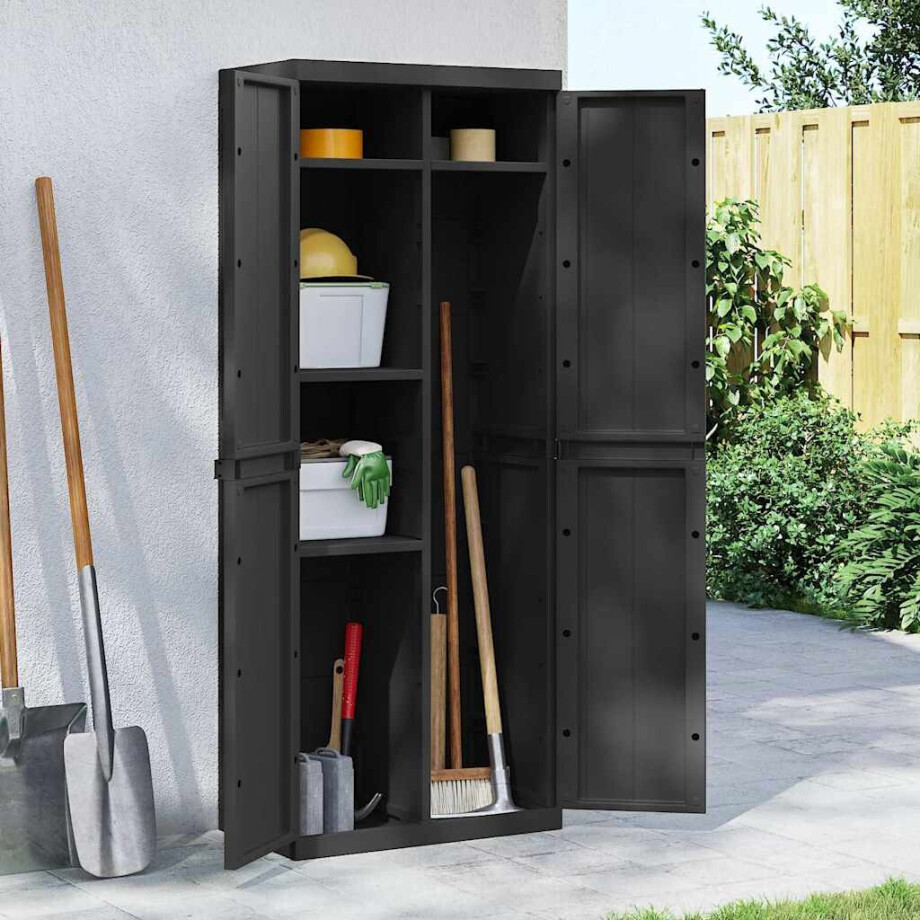 vidaXL Tuinkast 65x37x165 cm polypropeen zwart afbeelding 1