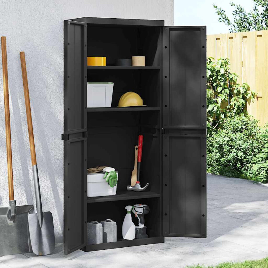 vidaXL Tuinkast 65x37x165 cm polypropeen zwart afbeelding 1
