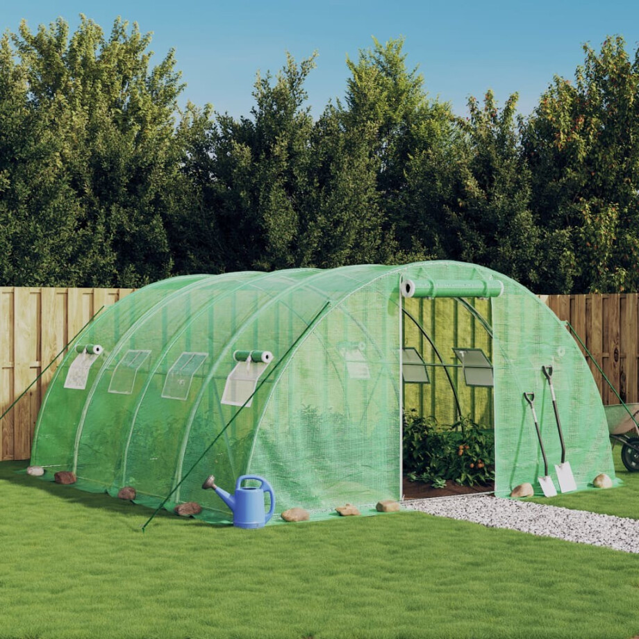 vidaXL Tuinkas met stalen frame 16 m² 4x4x2 m groen afbeelding 1