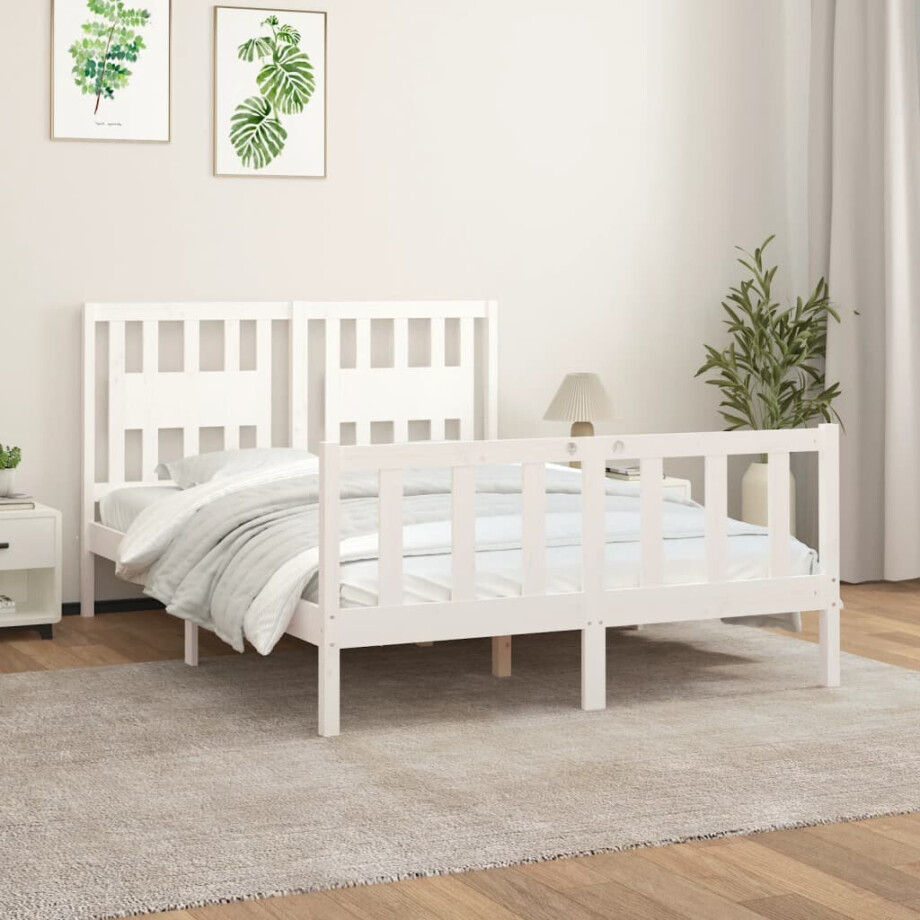 vidaXL Bedframe met hoofdbord massief grenenhout wit 140x200 cm vidaXL Bedframe met hoofdbord massief grenenhout wit 140x200 cm afbeelding 1