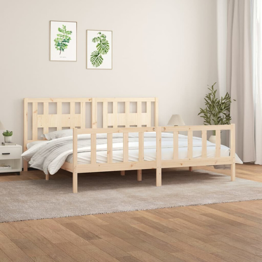 vidaXL Bedframe met hoofdbord massief grenenhout 200x200 cm afbeelding 1