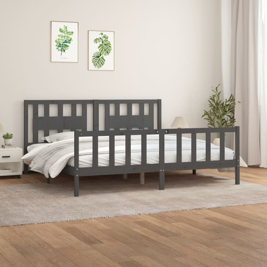vidaXL Bedframe met hoofdbord massief grenenhout grijs 200x200 cm vidaXL Bedframe met hoofdbord massief grenenhout grijs 200x200 cm afbeelding 1