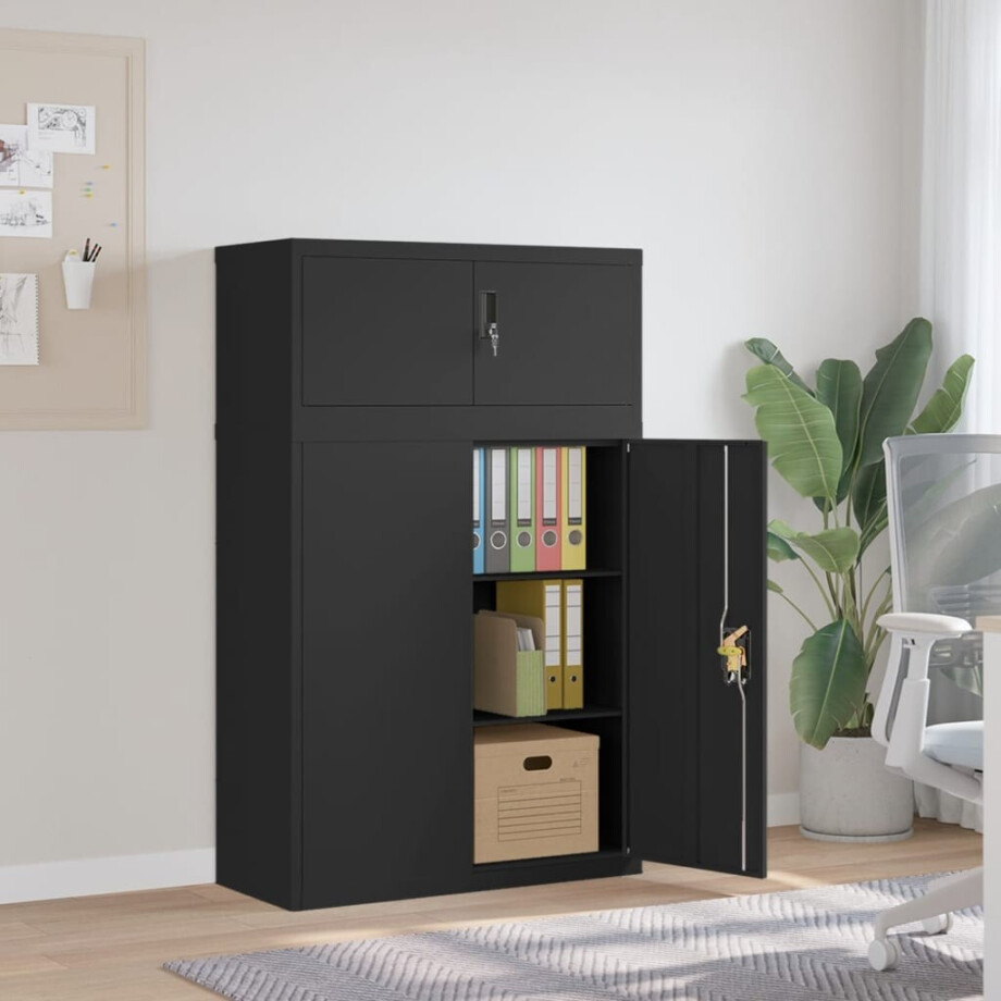 vidaXL Archiefkast 90x40x145 cm staal zwart afbeelding 1