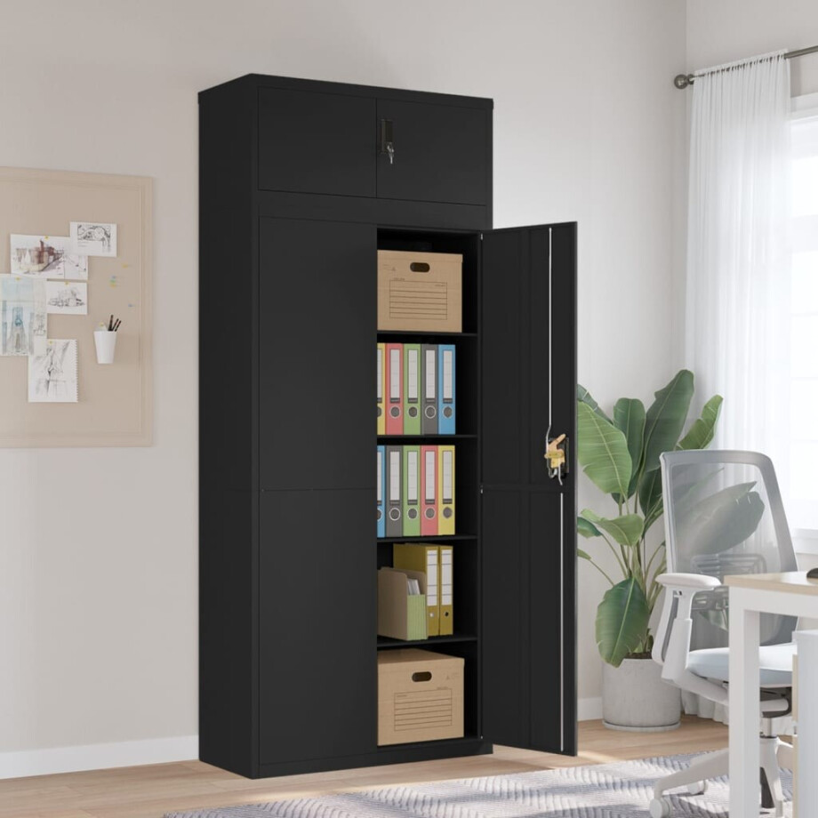 vidaXL Archiefkast 90x40x220 cm staal zwart afbeelding 1