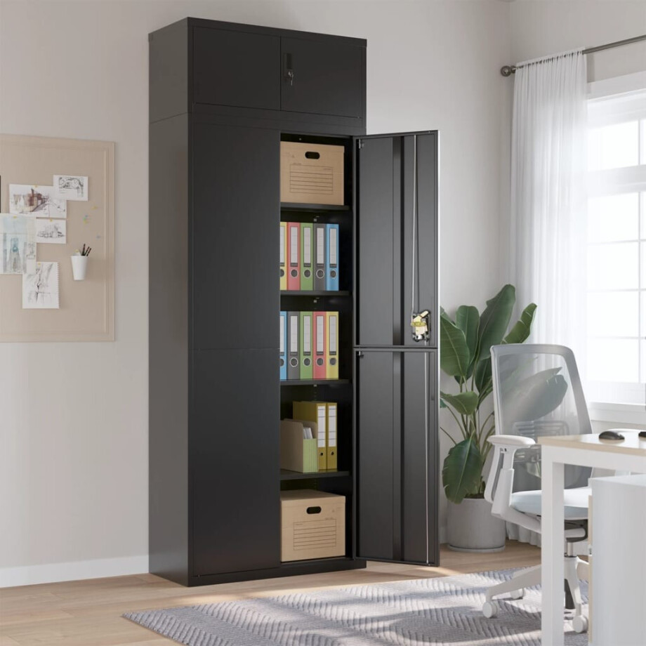 vidaXL Archiefkast 90x40x240 cm staal zwart afbeelding 1