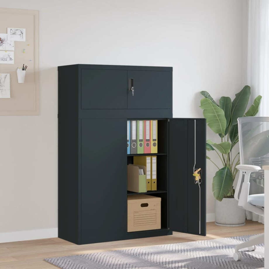 vidaXL Archiefkast 90x40x145 cm staal antracietkleurig afbeelding 1