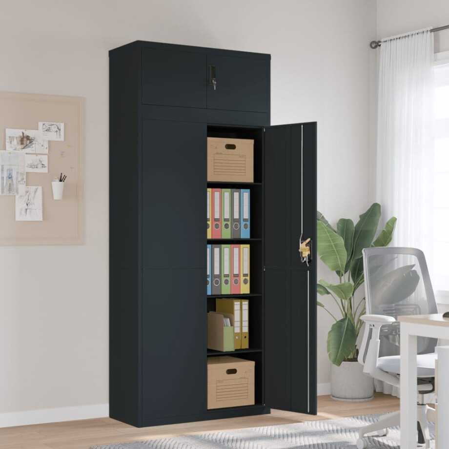 vidaXL Archiefkast 90x40x220 cm staal antracietkleurig afbeelding 1
