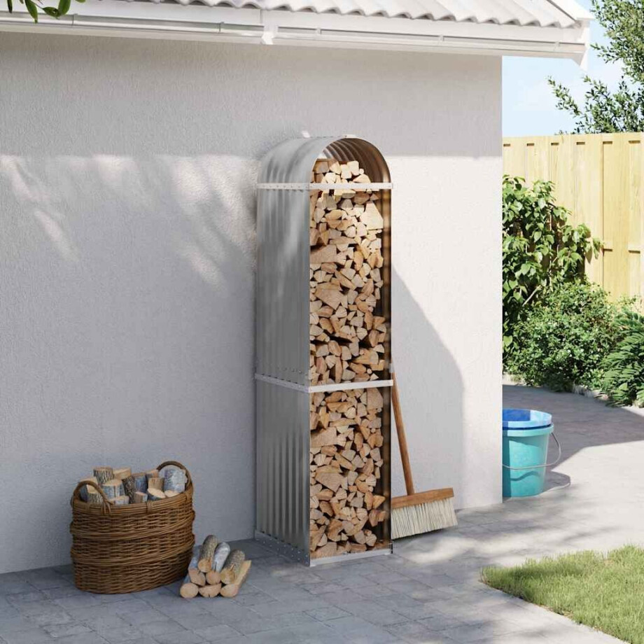 vidaXL Haardhoutopslag 40x45x170 cm gegalvaniseerd staal lichtgrijs afbeelding 1