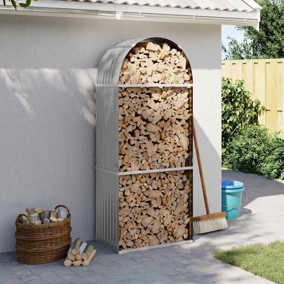 vidaXL Haardhoutopslag 80x45x190 cm gegalvaniseerd staal lichtgrijs afbeelding 1