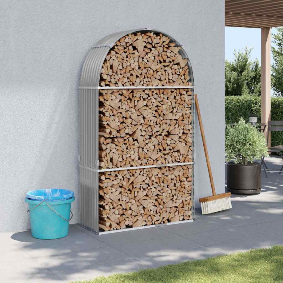 vidaXL Haardhoutopslag 120x45x210 cm gegalvaniseerd staal lichtgrijs afbeelding 1