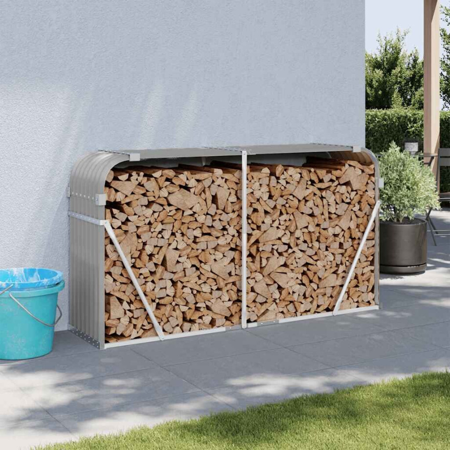 vidaXL Haardhoutopslag 180x45x100 cm gegalvaniseerd staal lichtgrijs afbeelding 1