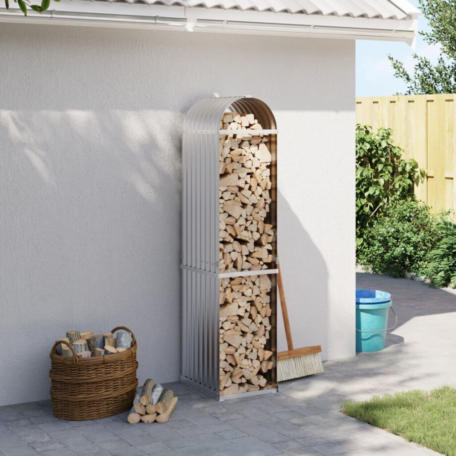 vidaXL Haardhoutopslag 40x45x170 cm gegalvaniseerd staal zilverkleurig afbeelding 1