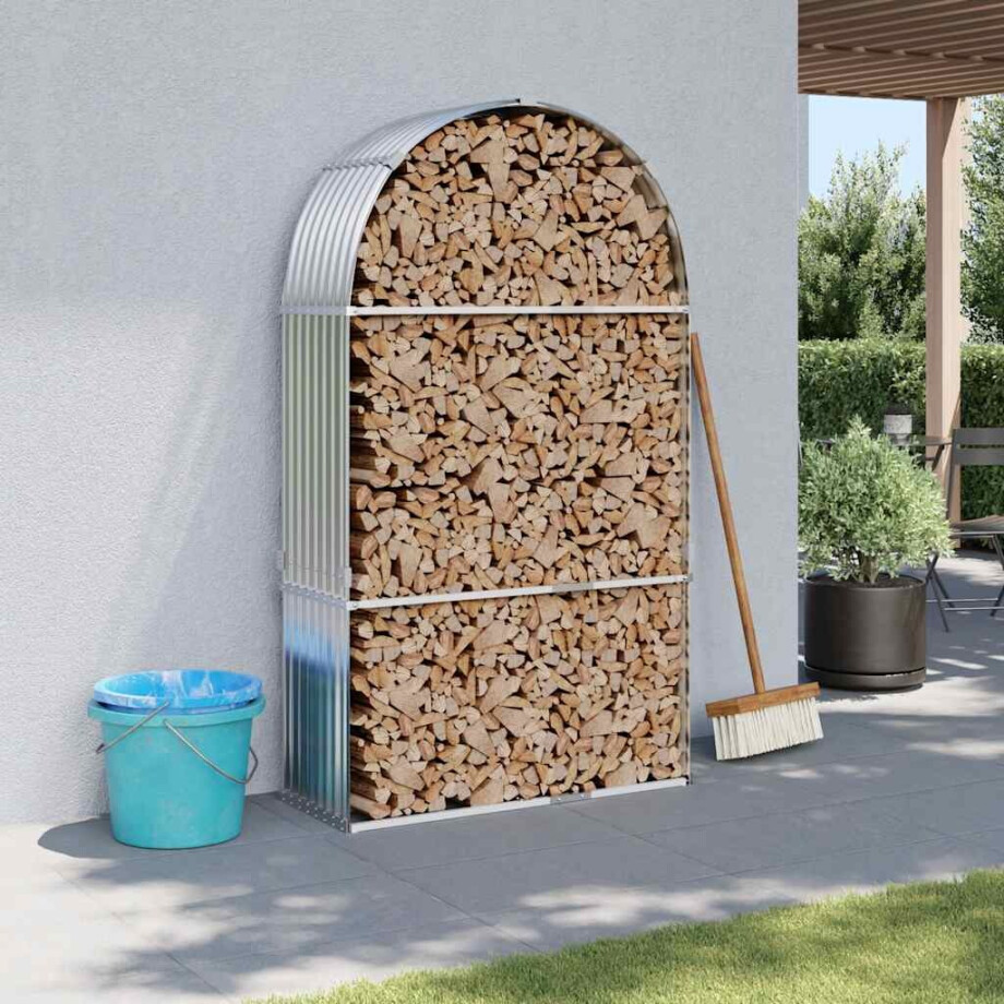 vidaXL Haardhoutopslag 120x45x210 cm gegalvaniseerd staal zilverkleur afbeelding 1