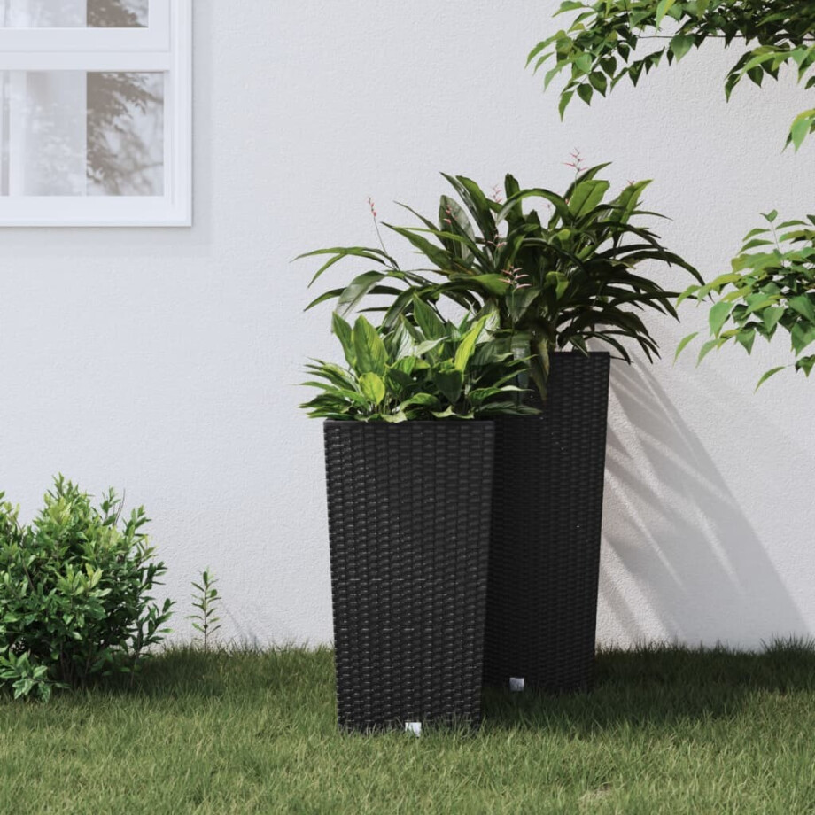 vidaXL Plantenbak uitneembare bak rattan-look 11/26,5 L PP antraciet afbeelding 1