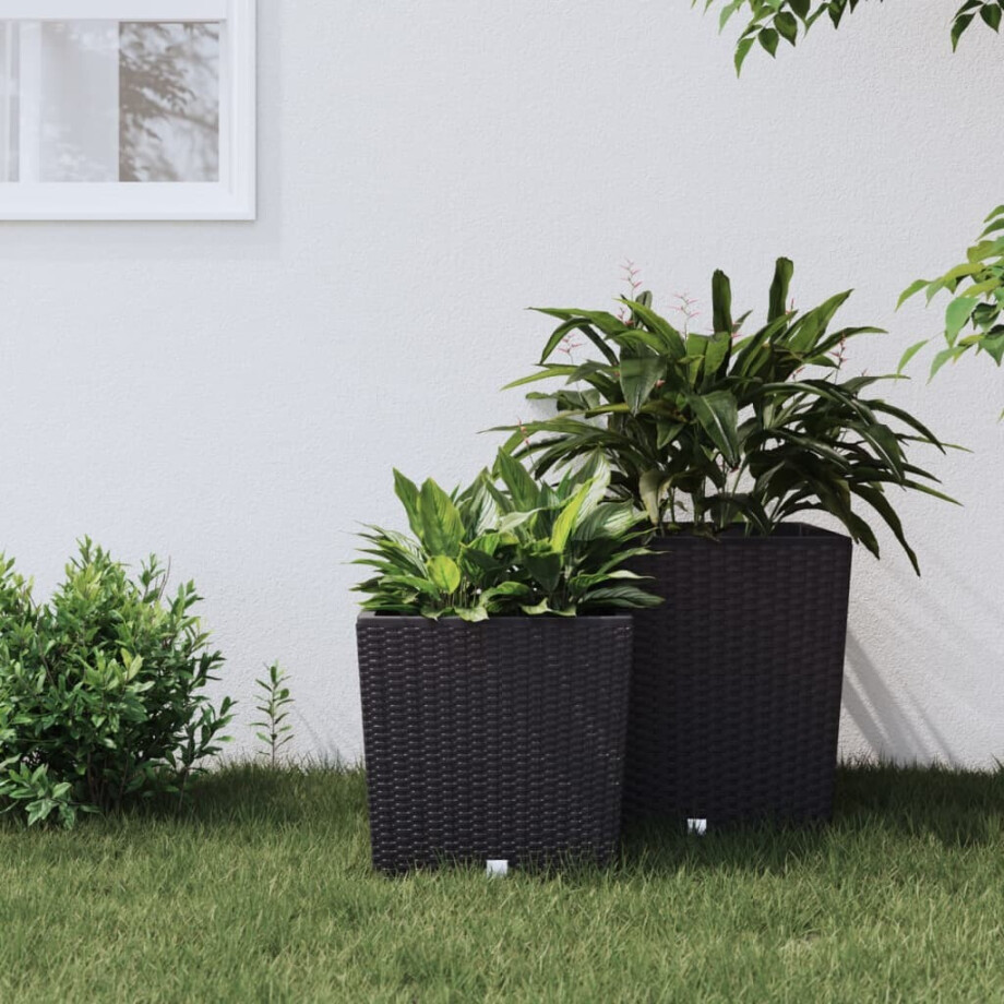 vidaXL Plantenbak met uitneembare bak rattan-look 21/32 L PP antraciet vidaXL Plantenbak met uitneembare bak rattan-look 21/32 L PP antraciet afbeelding 1