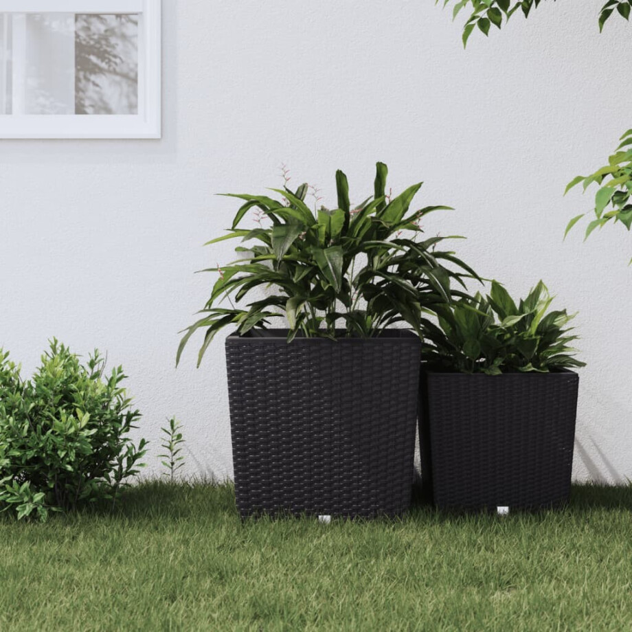 vidaXL Plantenbak met uitneembare bak rattan-look 37/64 L PP antraciet vidaXL Plantenbak met uitneembare bak rattan-look 37/64 L PP antraciet afbeelding 1