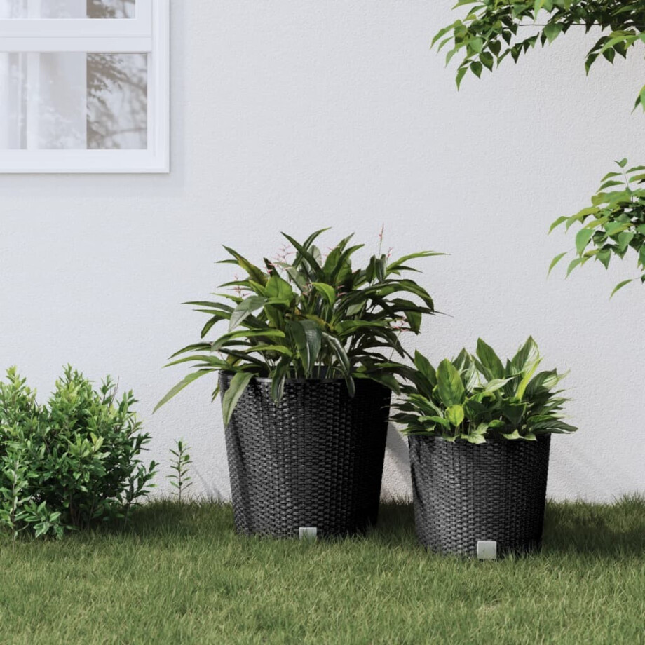 vidaXL Plantenbak uitneembare bak rattan-look 35/37,5 L PP antraciet afbeelding 1