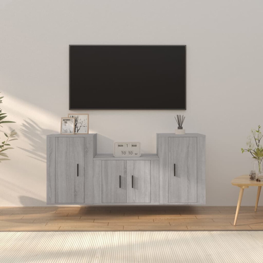 vidaXL 3-delige Tv-meubelset bewerkt hout grijs sonoma eikenkleurig vidaXL 3-delige Tv-meubelset bewerkt hout grijs sonoma eikenkleurig afbeelding 1