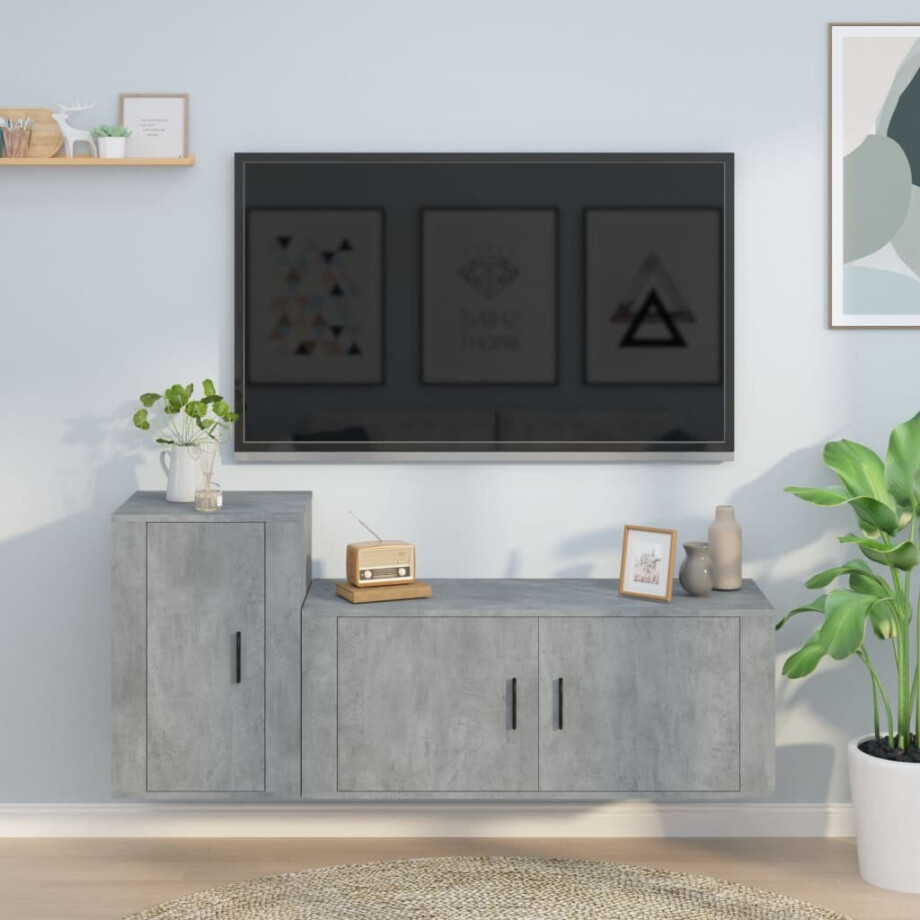 vidaXL 2-delige Tv-meubelset bewerkt hout betongrijs afbeelding 1