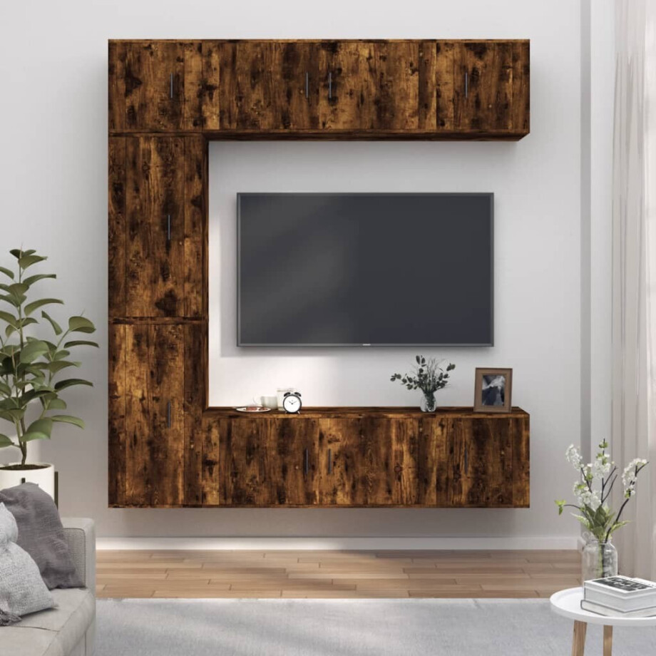 vidaXL 7-delige Tv-meubelset bewerkt hout gerookt eikenkleurig vidaXL 7-delige Tv-meubelset bewerkt hout gerookt eikenkleurig afbeelding 1