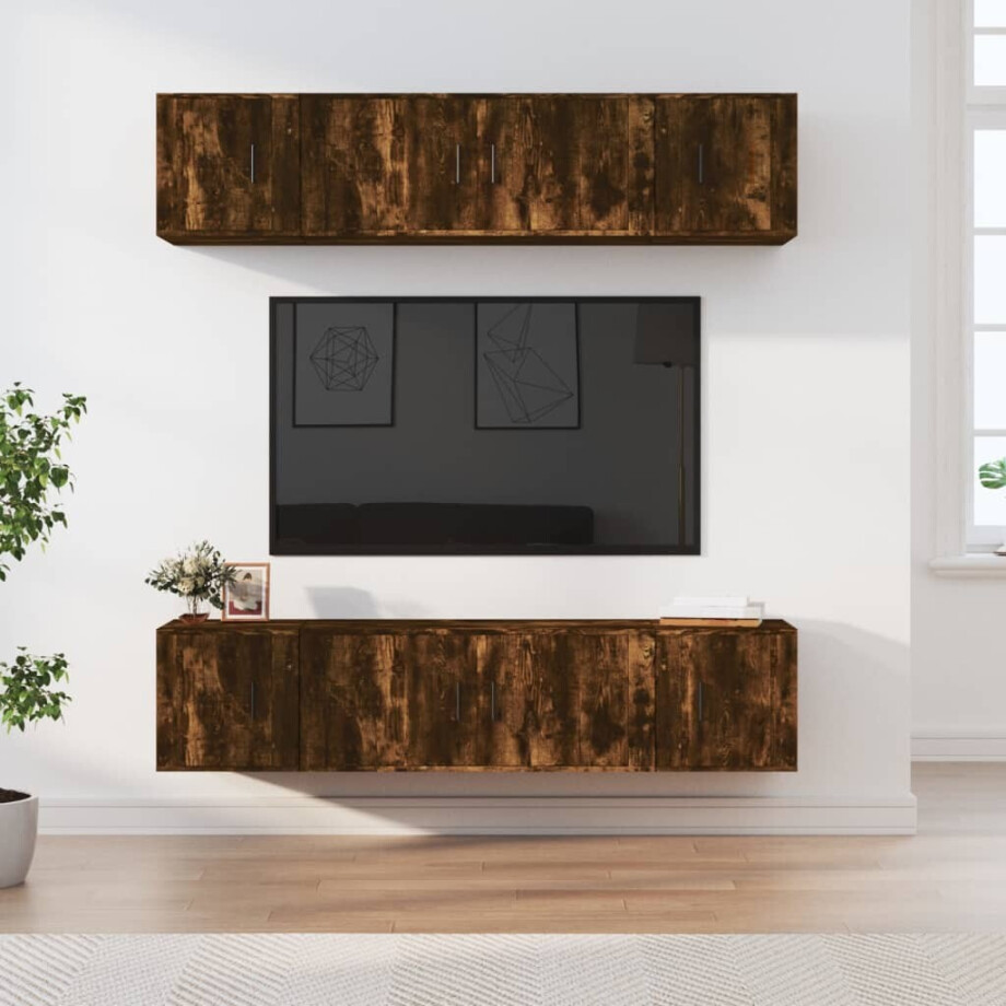 vidaXL 6-delige Tv-meubelset bewerkt hout gerookt eikenkleurig afbeelding 1