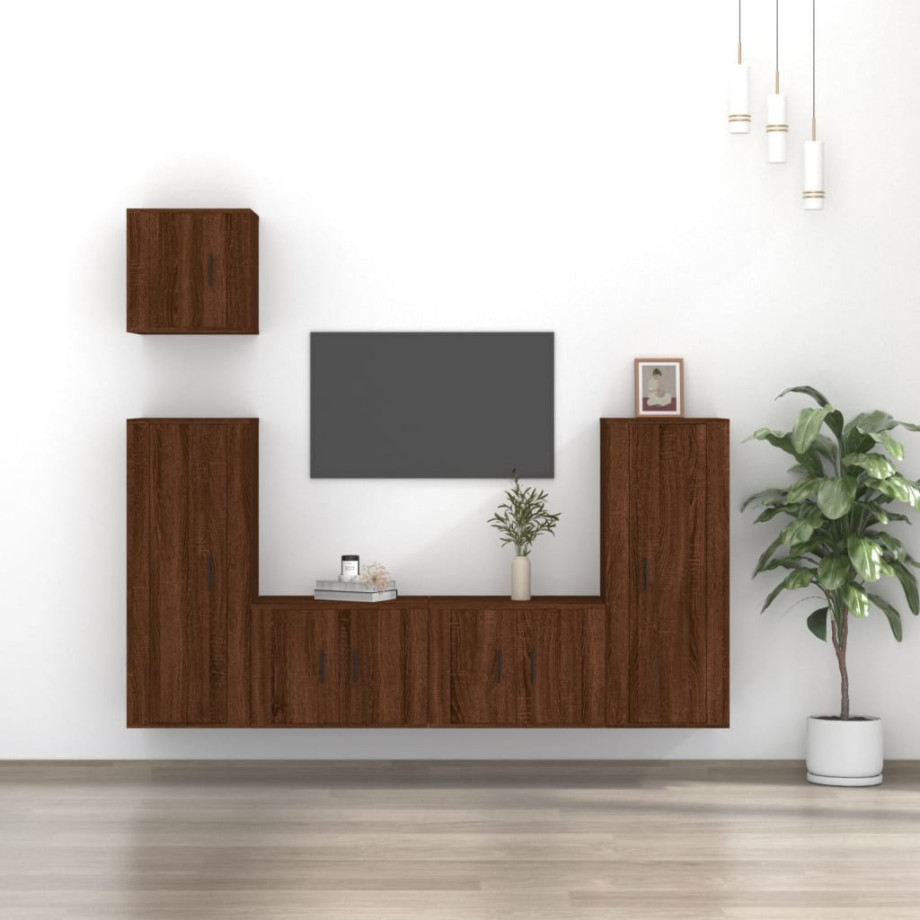 vidaXL 5-delige Tv-meubelset bewerkt hout bruin eikenkleur afbeelding 1