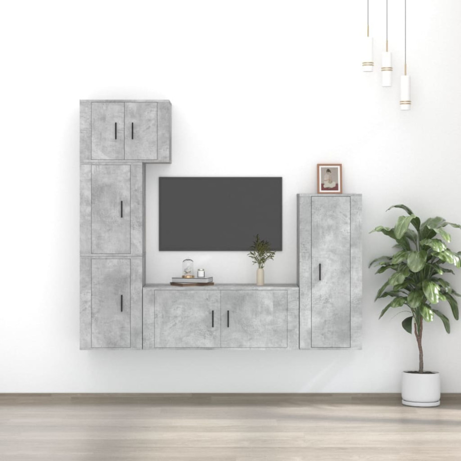 vidaXL 5-delige Tv-meubelset bewerkt hout betongrijs afbeelding 1