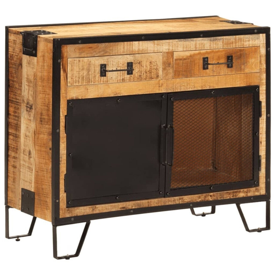 vidaXL Dressoir 80x31x66 cm massief ruw mangohout en metaal afbeelding 1