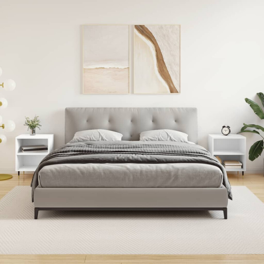 vidaXL Nachtkastjes 2 st 40x30x50 cm bewerkt hout wit afbeelding 1