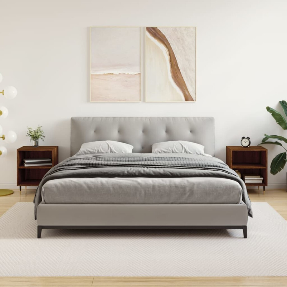 vidaXL Nachtkastjes 2 st 40x30x50 cm bewerkt hout bruin eikenkleur vidaXL Nachtkastjes 2 st 40x30x50 cm bewerkt hout bruin eikenkleur afbeelding 1