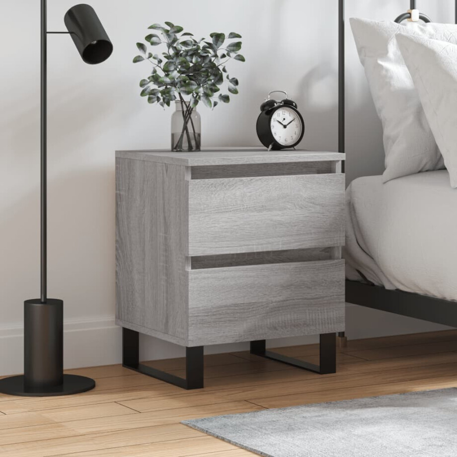vidaXL Nachtkastje 40x35x50 cm bewerkt hout grijs sonoma eikenkleurig afbeelding 1