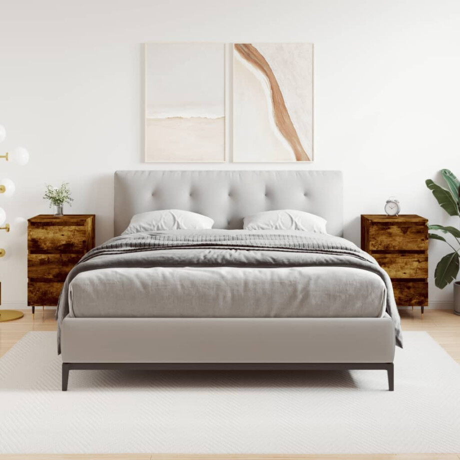 vidaXL Nachtkastjes 2 st 40x35x69 cm bewerkt hout gerookt eikenkleurig afbeelding 1