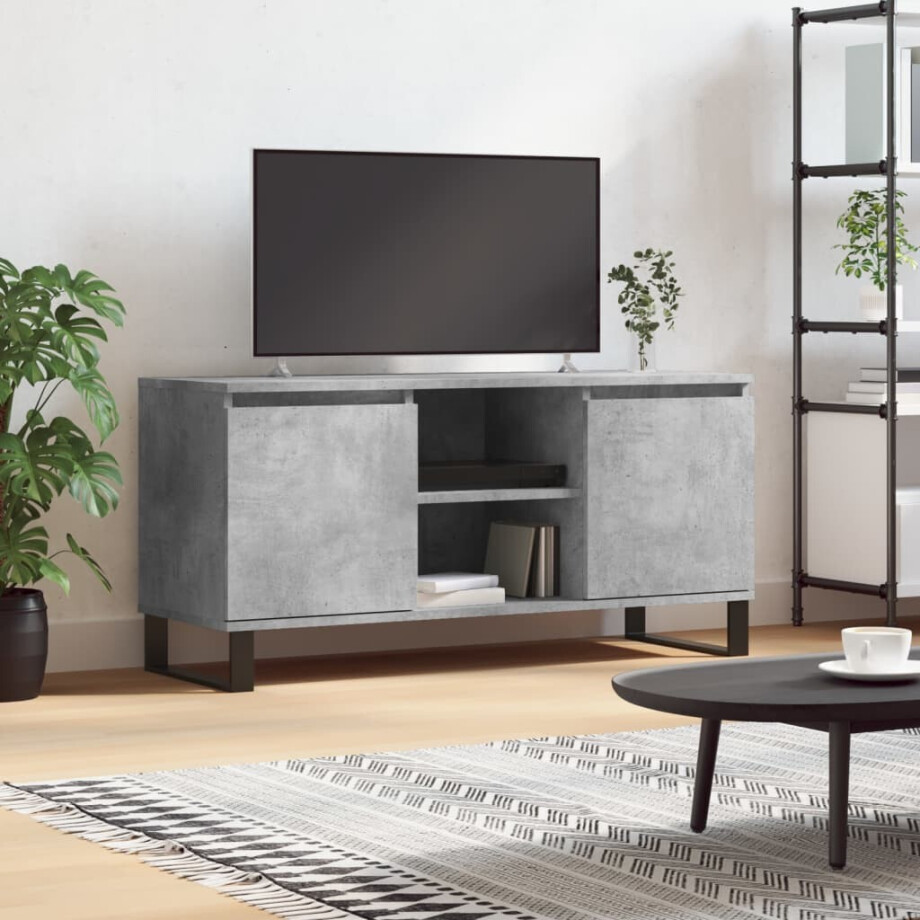 vidaXL Tv-meubel 104x35x50 cm bewerkt hout betongrijs vidaXL Tv-meubel 104x35x50 cm bewerkt hout betongrijs afbeelding 1