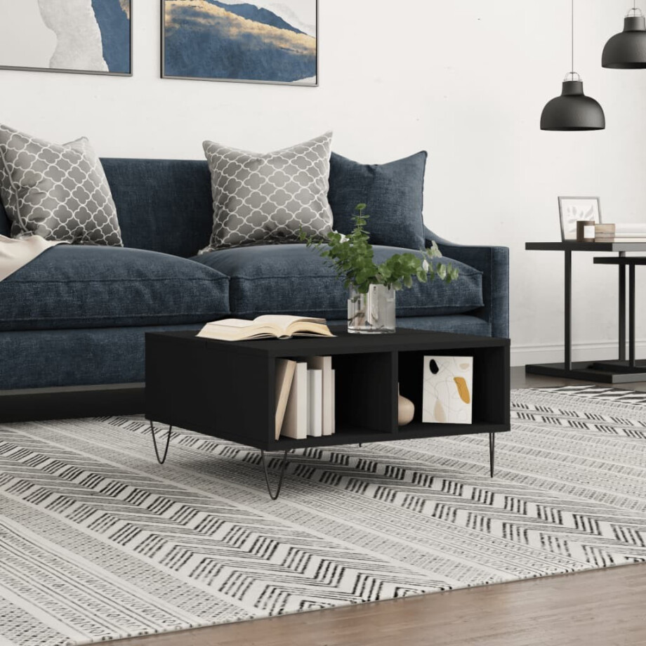 vidaXL Salontafel 60x60x30 cm bewerkt hout zwart afbeelding 1