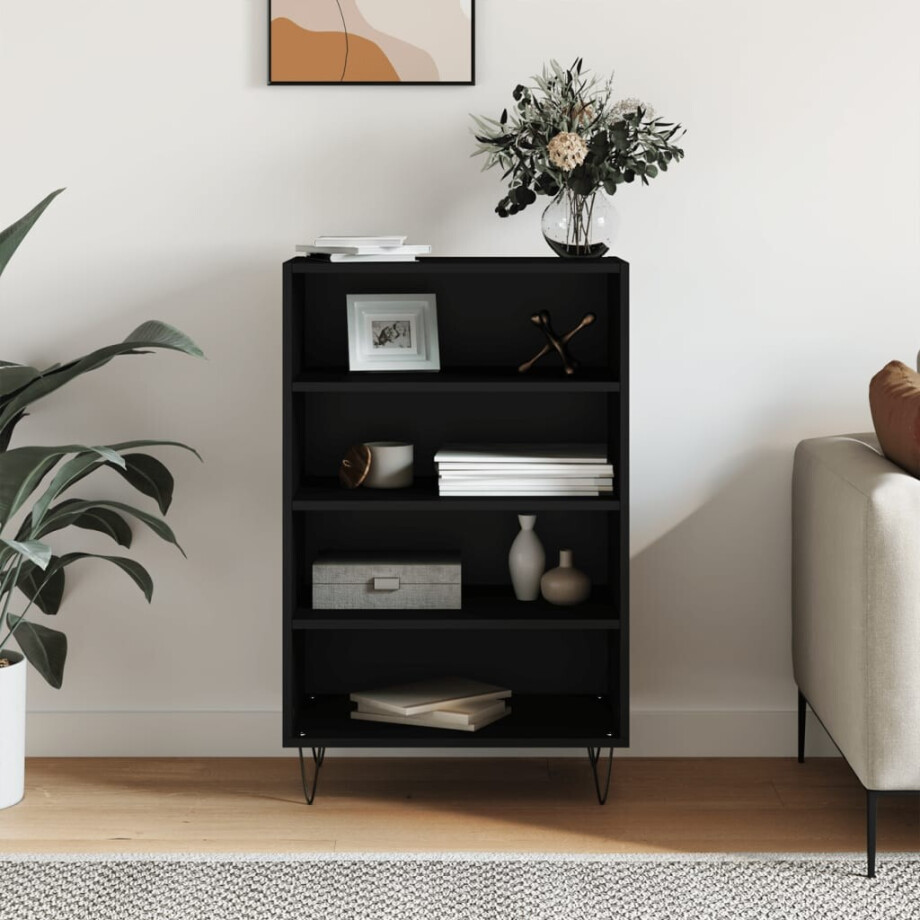 vidaXL Hoge kast 57x35x90 cm bewerkt hout zwart afbeelding 1