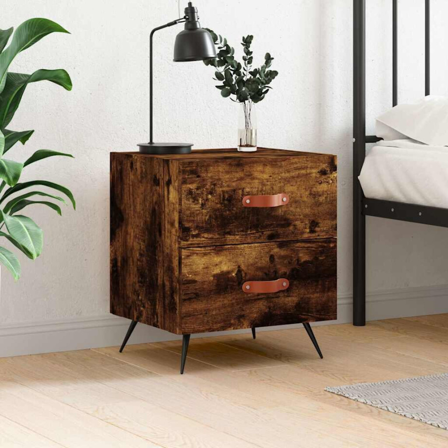 vidaXL Nachtkastje 40x35x47,5 cm bewerkt hout gerookt eikenkleurig afbeelding 1