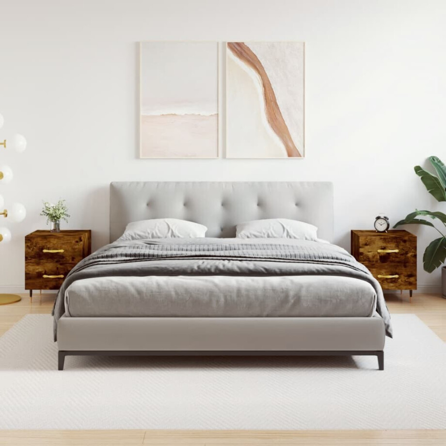 vidaXL Nachtkastjes 2 st 40x35x47,5 cm bewerkt hout gerookt eikenkleur afbeelding 1