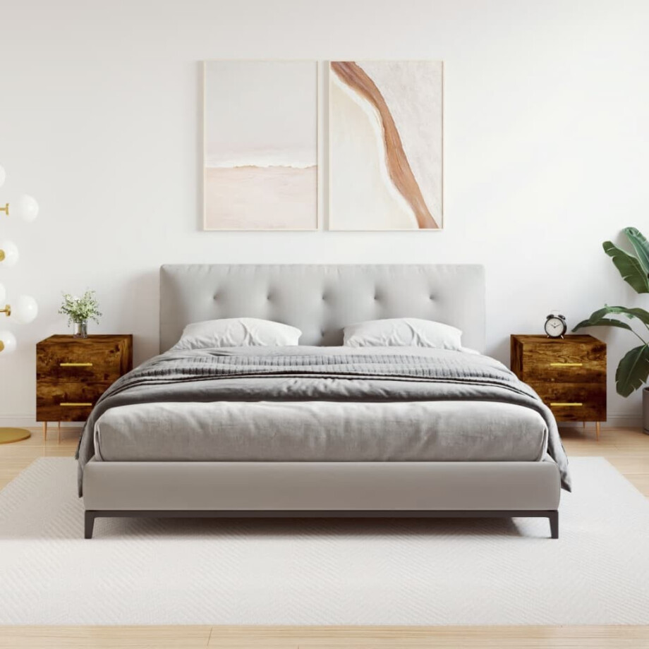 vidaXL Nachtkastjes 2 st 40x35x47,5 cm bewerkt hout gerookt eikenkleur afbeelding 1