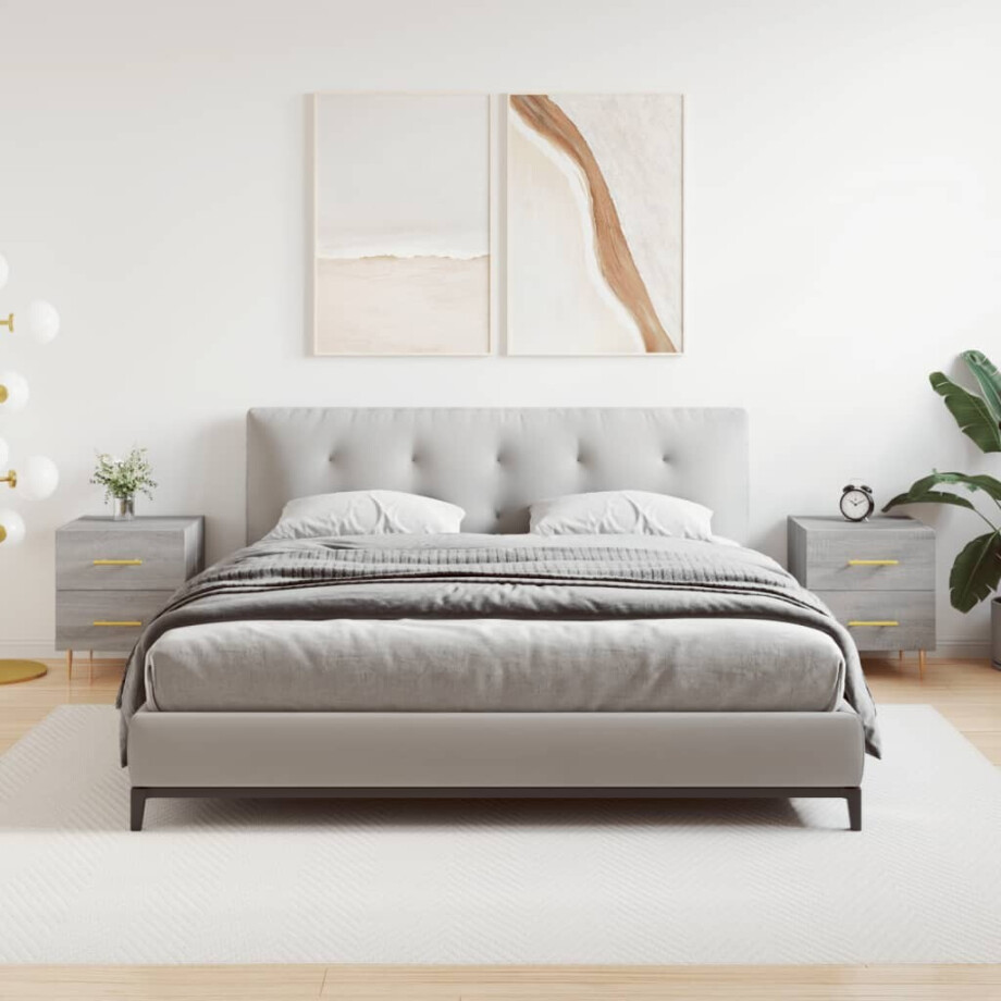 vidaXL Nachtkastjes 2 st 40x35x47,5 cm bewerkt hout grijs sonoma eiken afbeelding 1