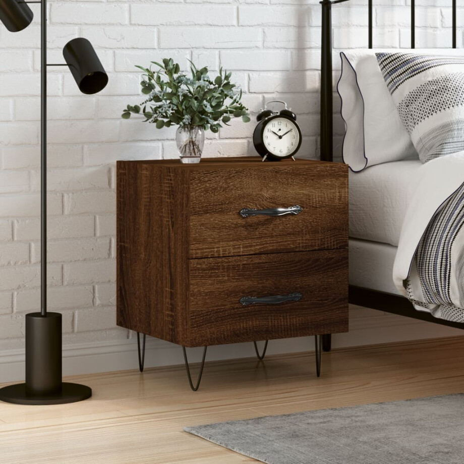 vidaXL Nachtkastje 40x35x47,5 cm bewerkt hout bruin eikenkleur afbeelding 1